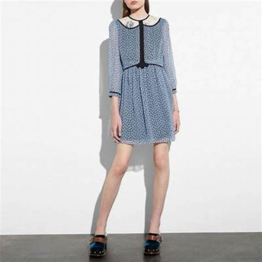 Coach Blue 🦆 Print Mini Dress with Peter Pan Collar